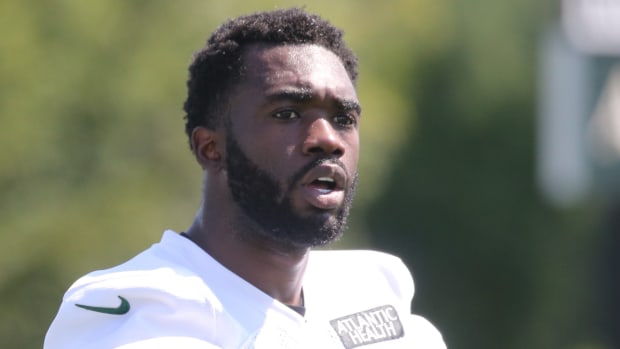 Wide receiver Denzel Mims during the opening day of the 2022 New York Jets Training Camp.
